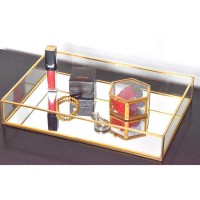 modern luxury jewelry decorative cosmetic  tabletop dressing room metal glass mirror tray