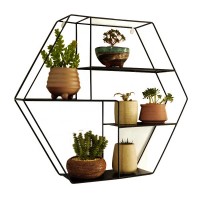 China metal furniture supplier multi-functional black wall hexagon metal shelf display