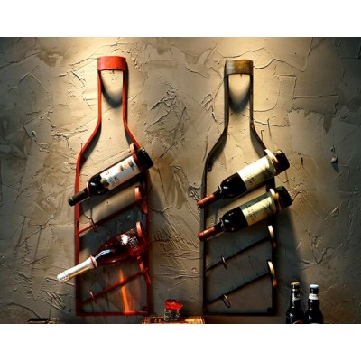 Vintage Retro Bar Home Decor Bottle Shape Red Wine Shelves Storage Metal Wall Shelf