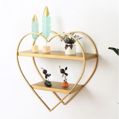 Heart Shape Rustic Wood Metal Creative Wall Mount Shelf Storage Organizer Floating Rack RSS166