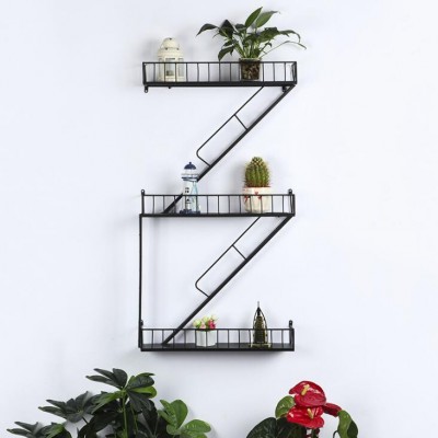 Rustic Loft Wood Metal Creative Wall Mount Shelf Ladder Storage Organizer Flower Corner Decor Bedside Kitchen Wood Floating Rack